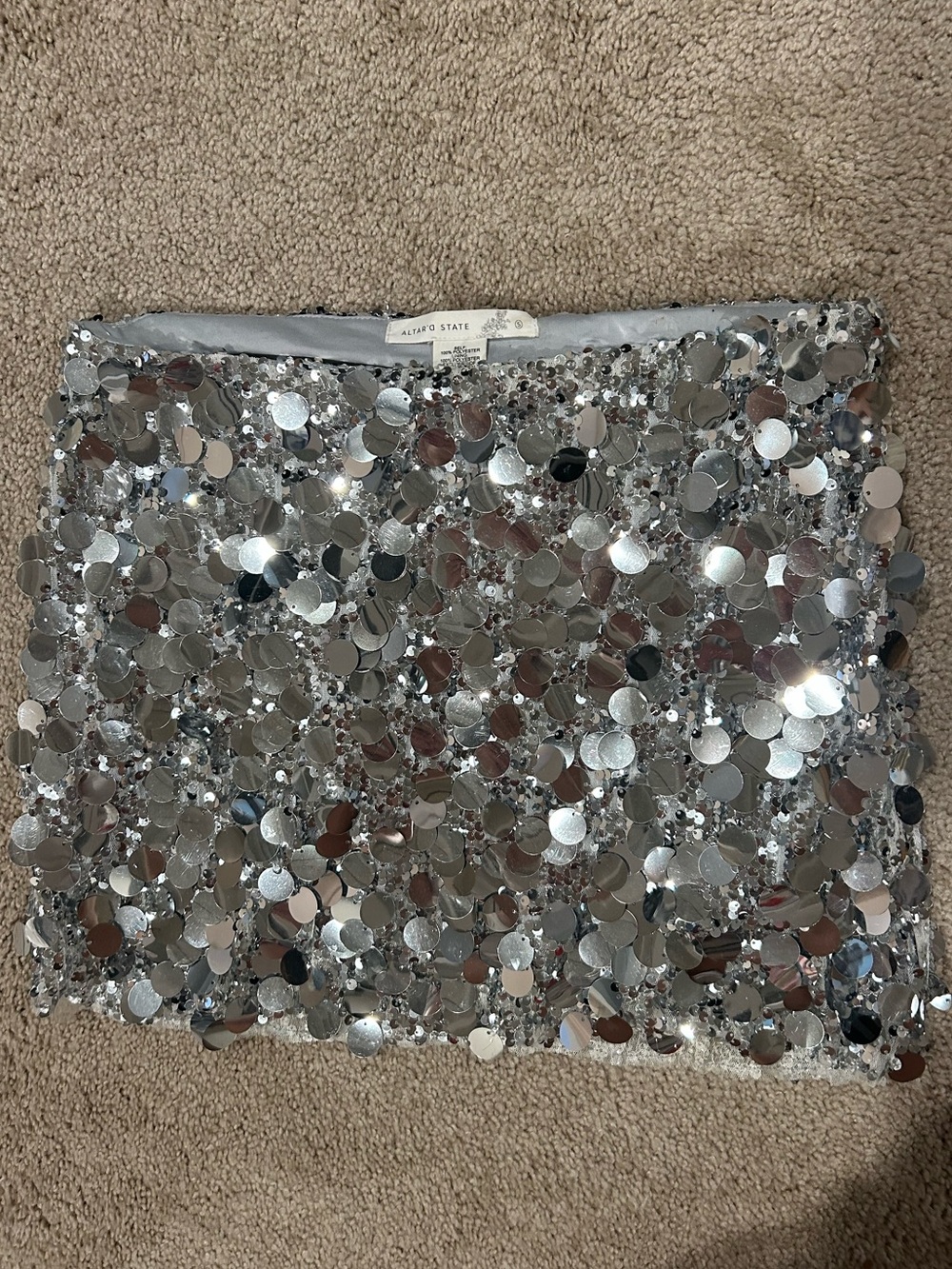 Altar'd State Silver Sequin Mini Skirt